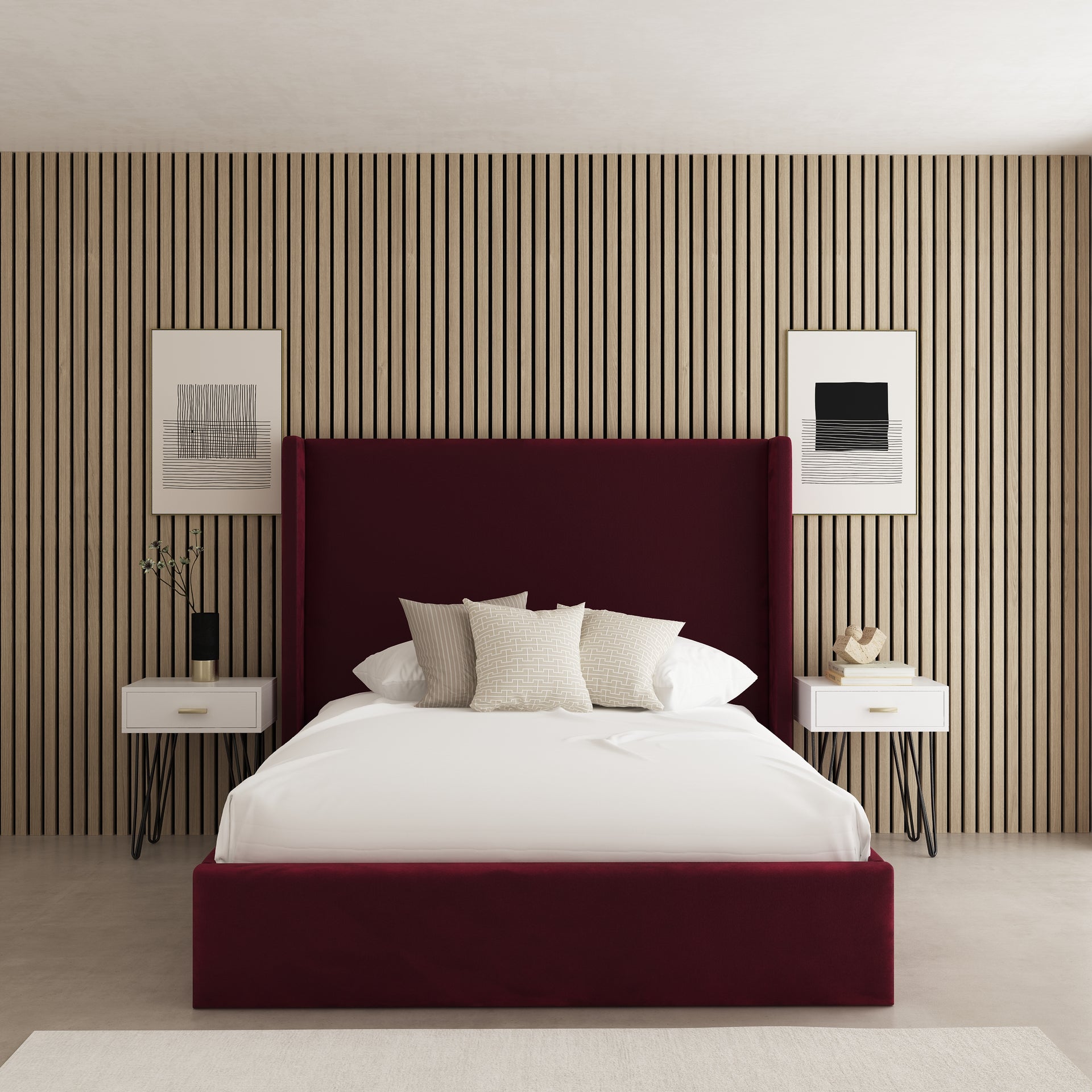 Classic Winged Fabric Upholstered Bed Frame