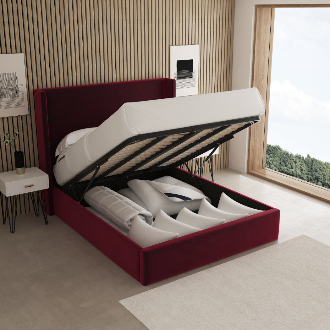 Classic Winged Fabric Upholstered Bed Frame