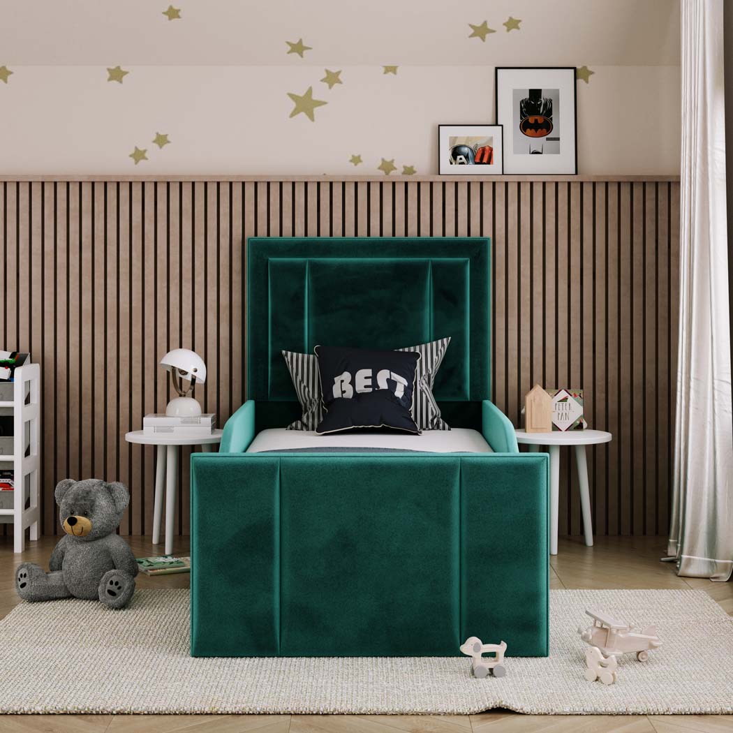 Hugo Kids Fabric Bed with Safety Rails
