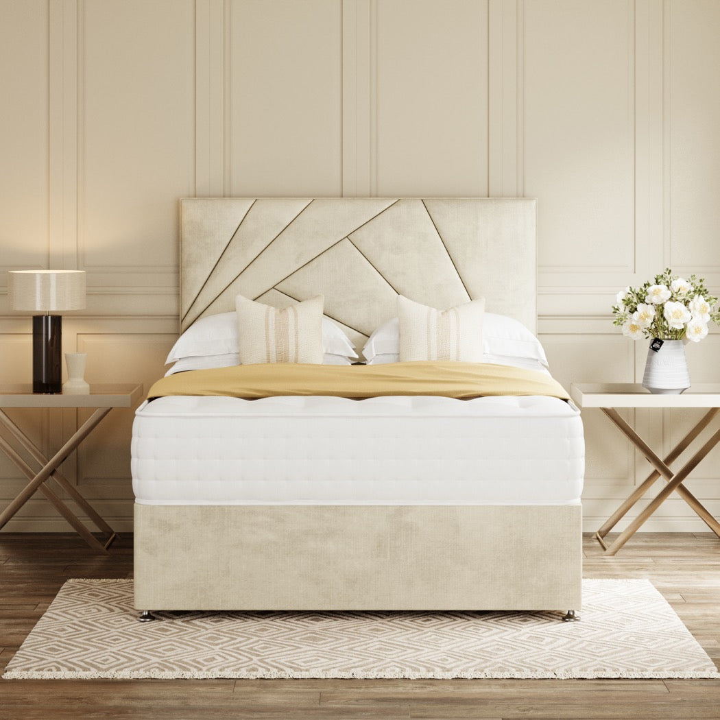 Cream Tokyo Divan Bed Set With Headboard in a bedroom – front view