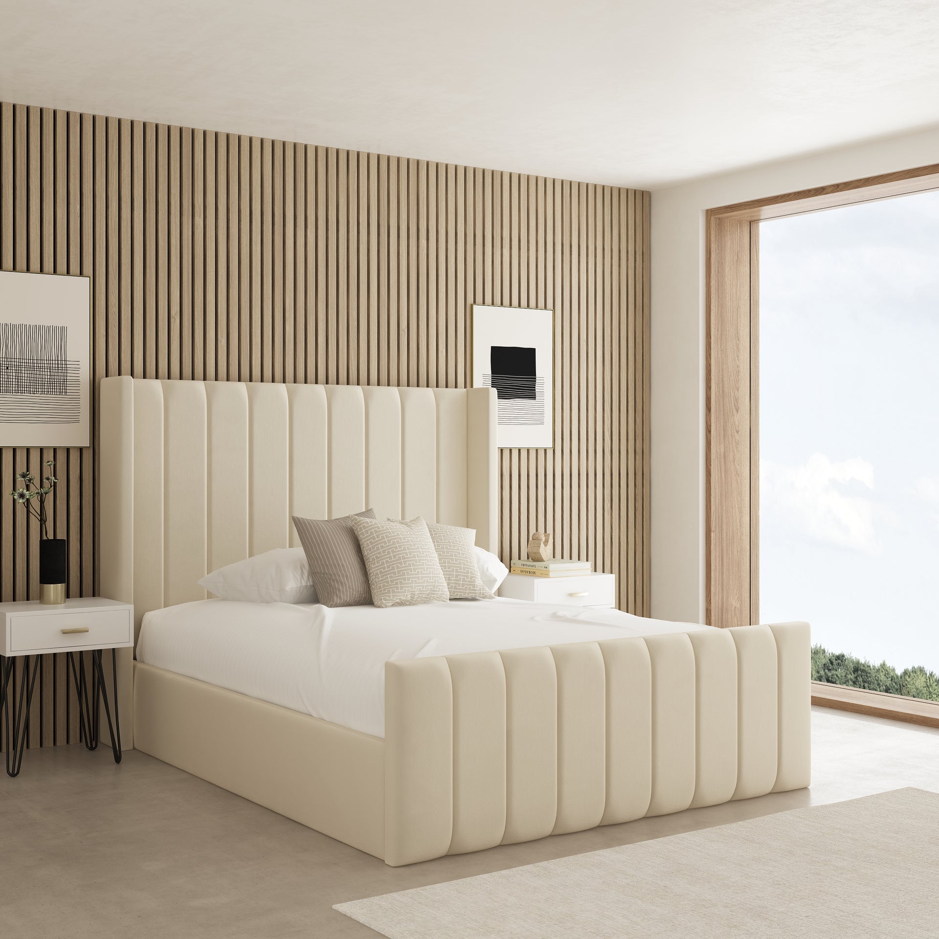 Valencia Winged Fabric Upholstered Bed Frame