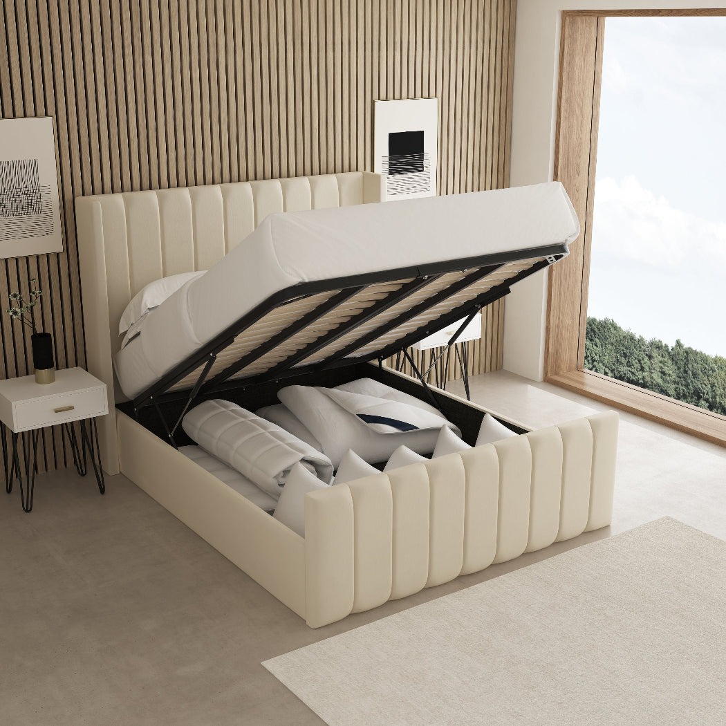 Valencia Winged Fabric Upholstered Bed Frame