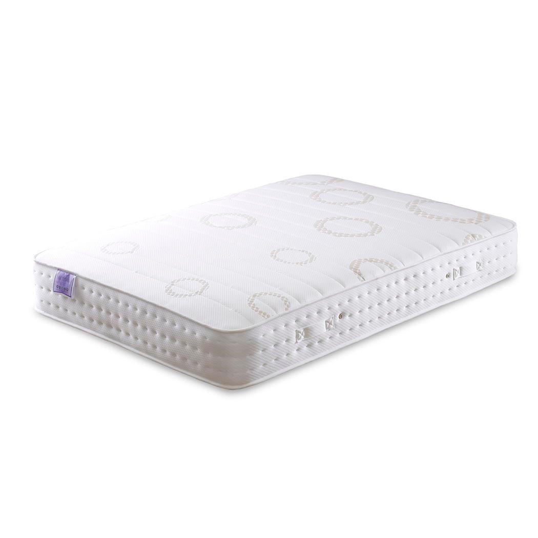 White mattress with brand logo on a white background