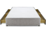 Heavy duty divan bed base with 4 drawers opened making it the supreme option for space saving 