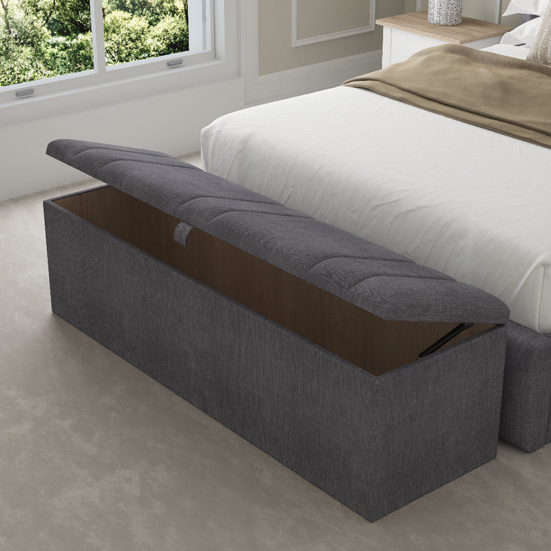Alaska Fabric Upholstered Blanket Box – angled view, lid open
