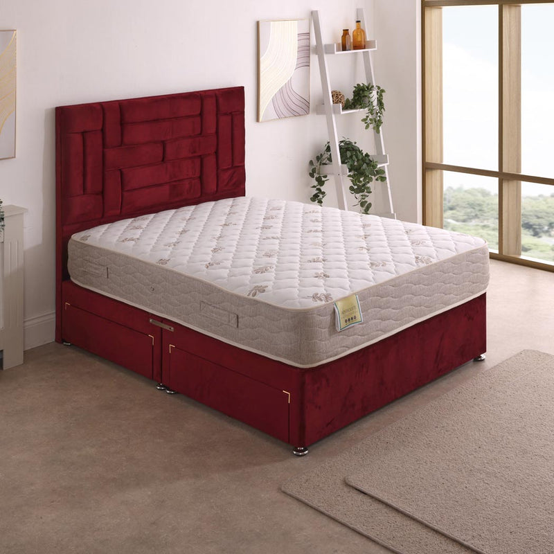 Aphrodite Coil Sprung Divan Bed Set – angled view, styled in a bedroom