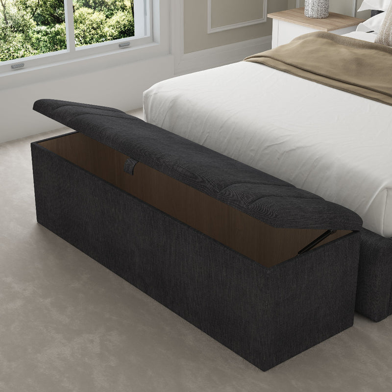 Austin Fabric Upholstered Blanket Box – angled view, storage open