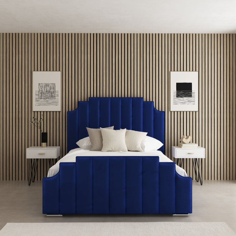 Barcelona Fabric Upholstered Bed Frame – front view, styled in a bedroom