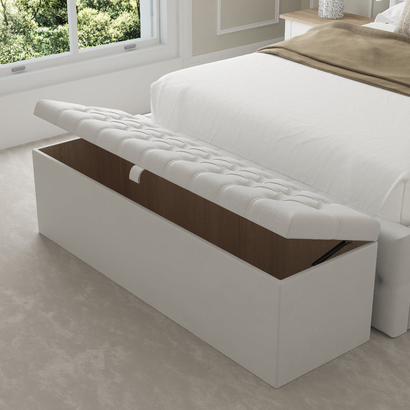 Chesterfield Fabric Upholstered Blanket Box – storage open, styled in a bedroom
