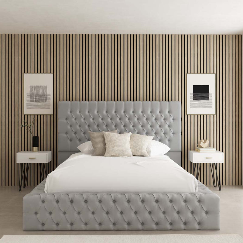 Classic Ambassador Fabric Upholstered Bed Frame – front view, styled in a bedroom