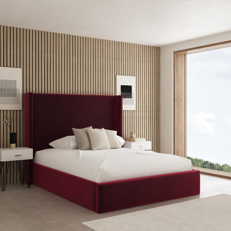 Classic Winged Fabric Upholstered Bed Frame
