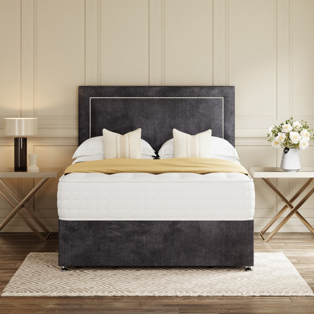 Grey Cologne Divan Bed Set With Headboard in a bedroom – front view