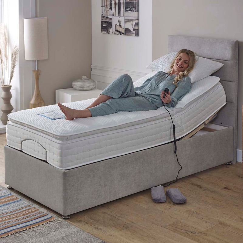 Coolnight 1000 Pocket Sprung Pillow Top Electric Adjustable Bed Set – styled in a bedroom