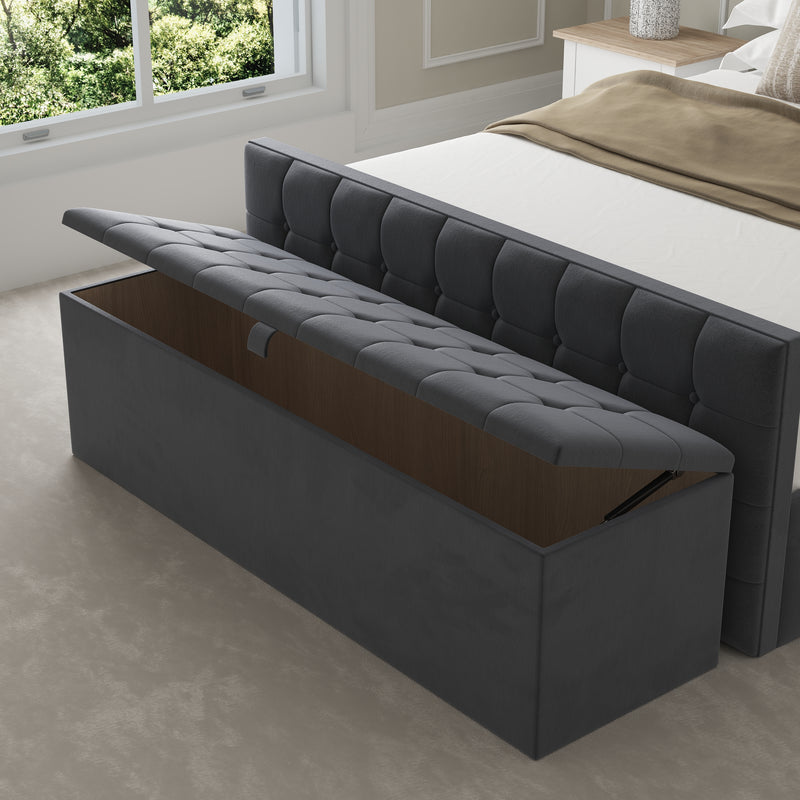 Croydon Fabric Upholstered Blanket Box – angled view, storage open