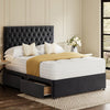 Black Divan Bed Set With Chesterfield Headboard in a bedroom – side view