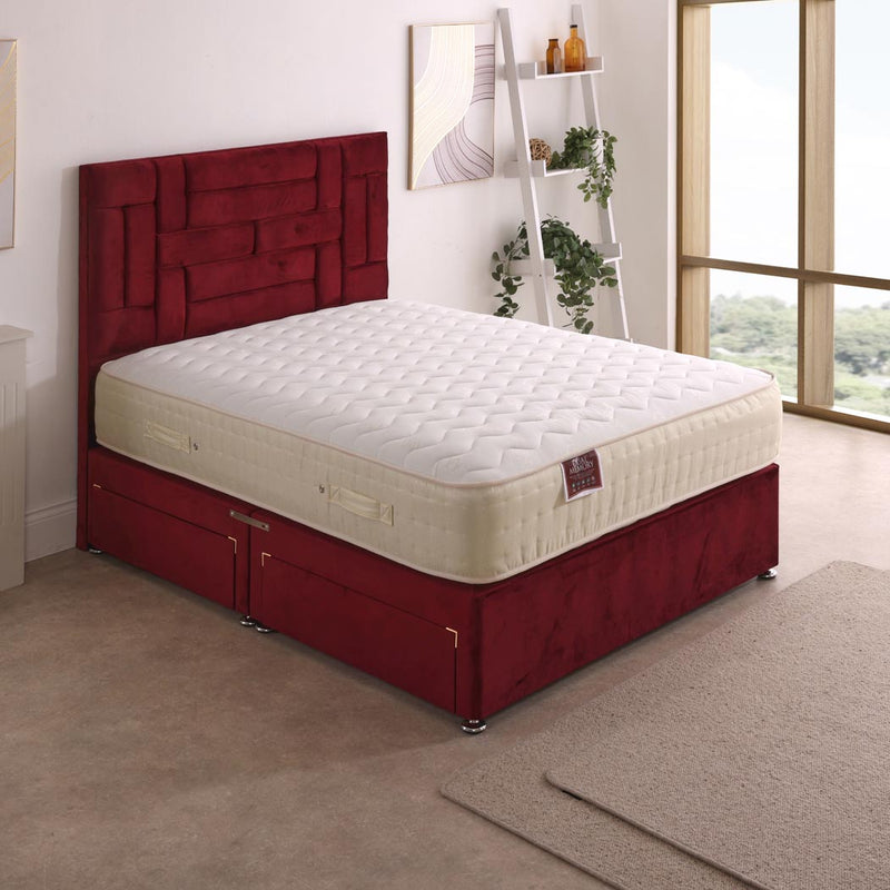 Dual Memory 1500 Pocket Sprung Divan Bed Set – styled in a bedroom, drawer open