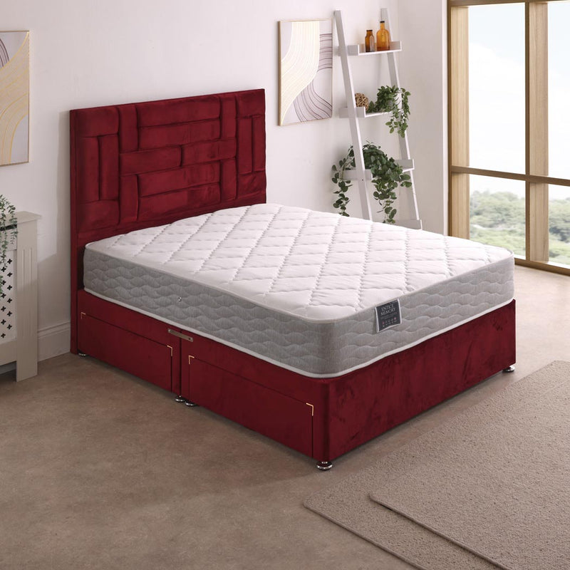 Entice Memory Coil Sprung Divan Bed Set – angled view, two drawers open