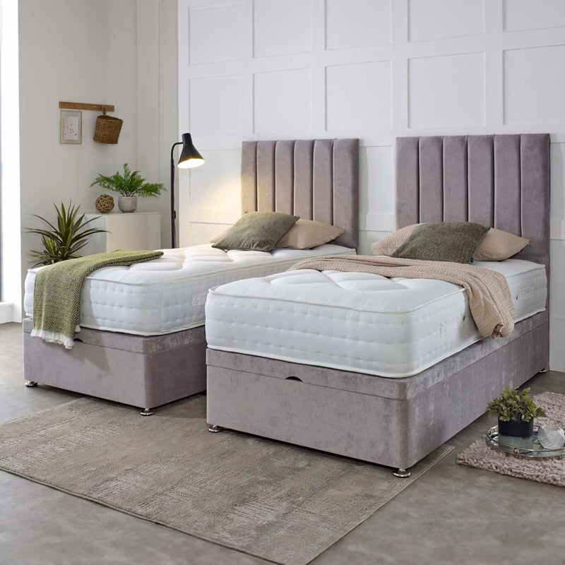 Essential Guest Hotel Zip and Link 1500 Pocket Sprung Ottoman Divan Bed Set – styled in a bedroom