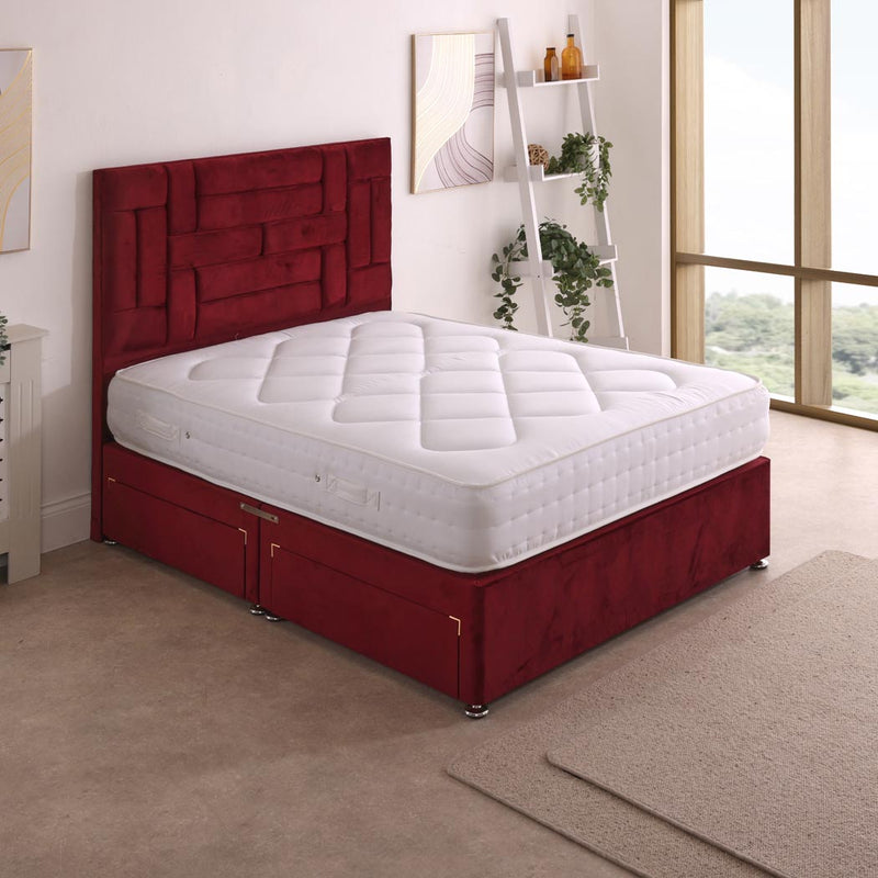 Essential Guest 2000 Pocket Sprung Divan Bed Set – angled view, two drawers open