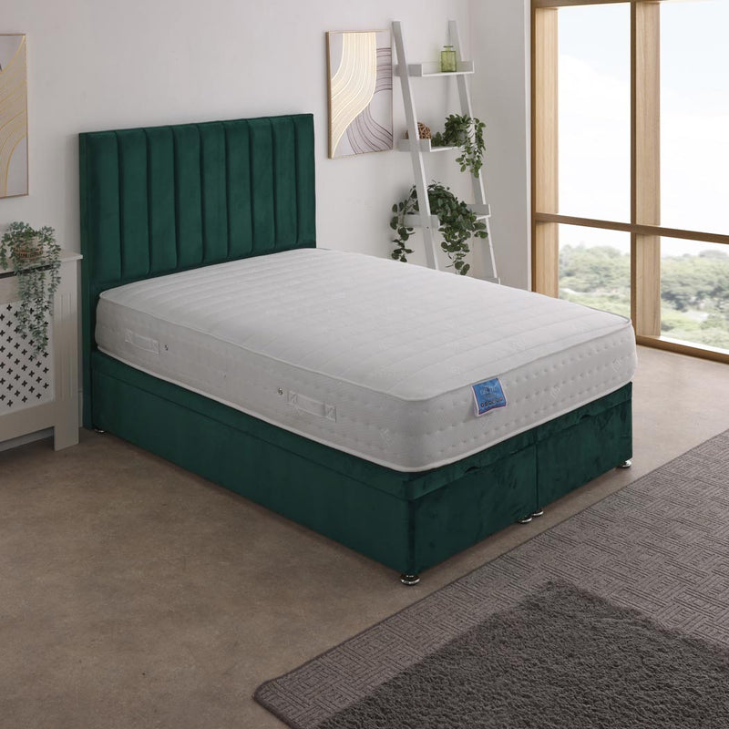 Gel Tec 1500 Pocket Sprung Ottoman End Lift Bed Set – styled in a bedroom