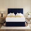 Blue Geneva Divan Bed Set With Headboard in a bedroom – front view with drawer open