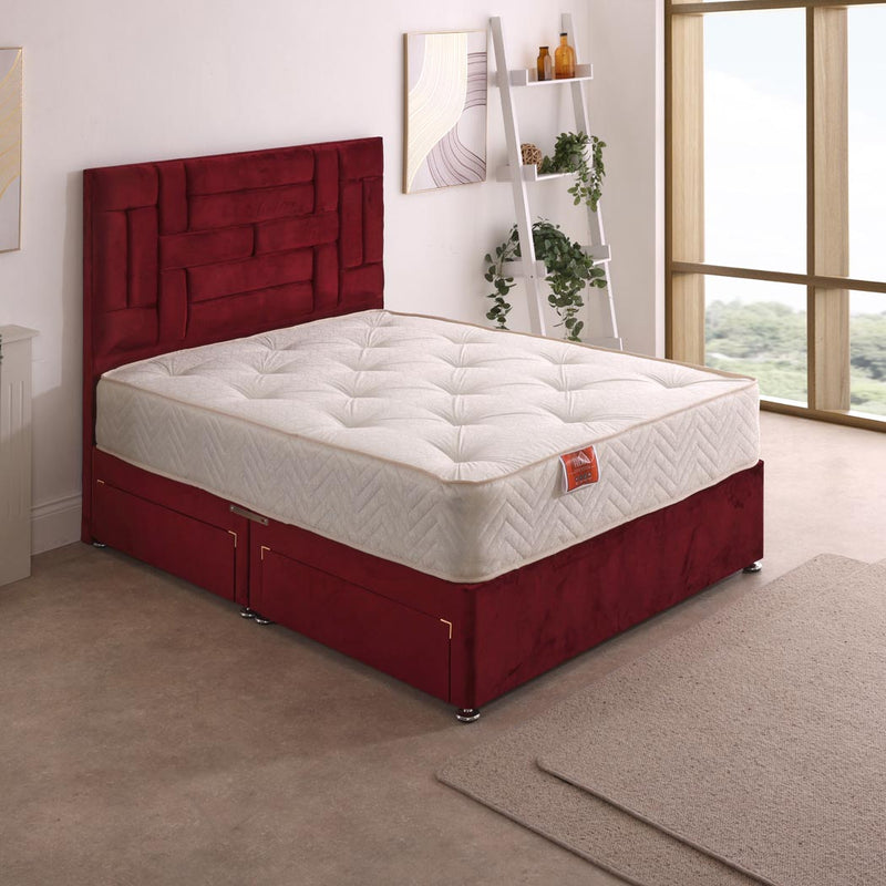 Hera Orthopaedic Coil Sprung Divan Bed Set – angled view, styled in a bedroom