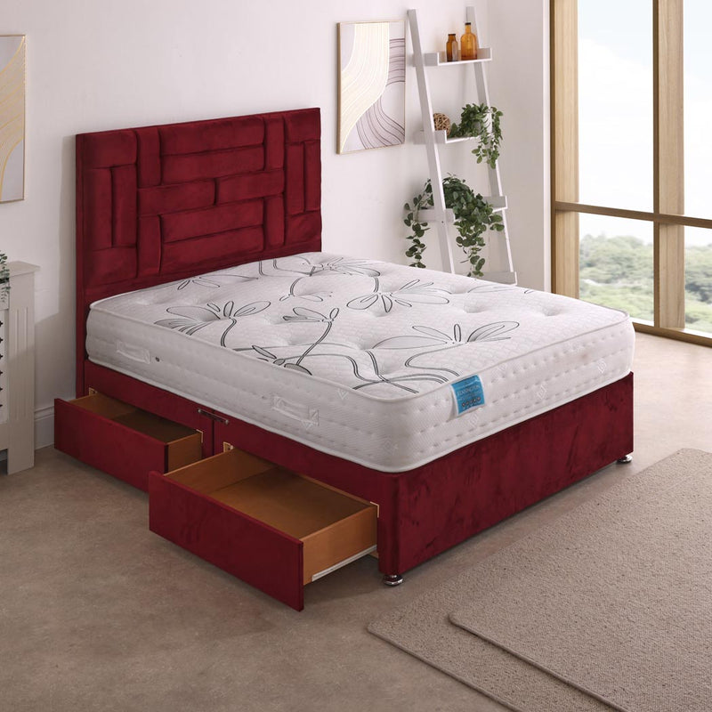 Kensington 1500 Pocket Latex Mattress – angled view, two drawers open