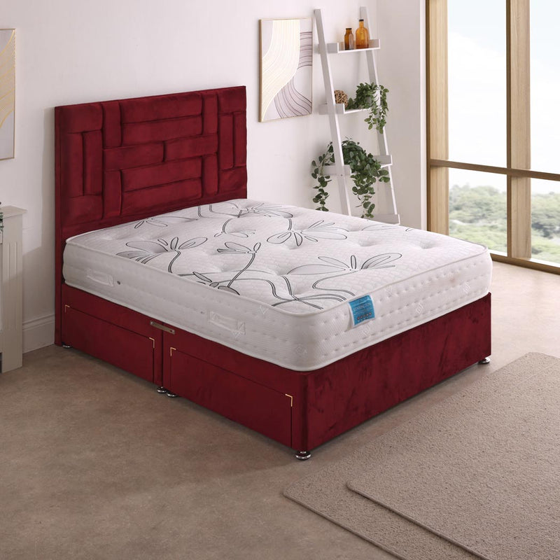 Kensington 1500 Pocket Sprung And Latex Divan Bed Set – angled view, drawers open