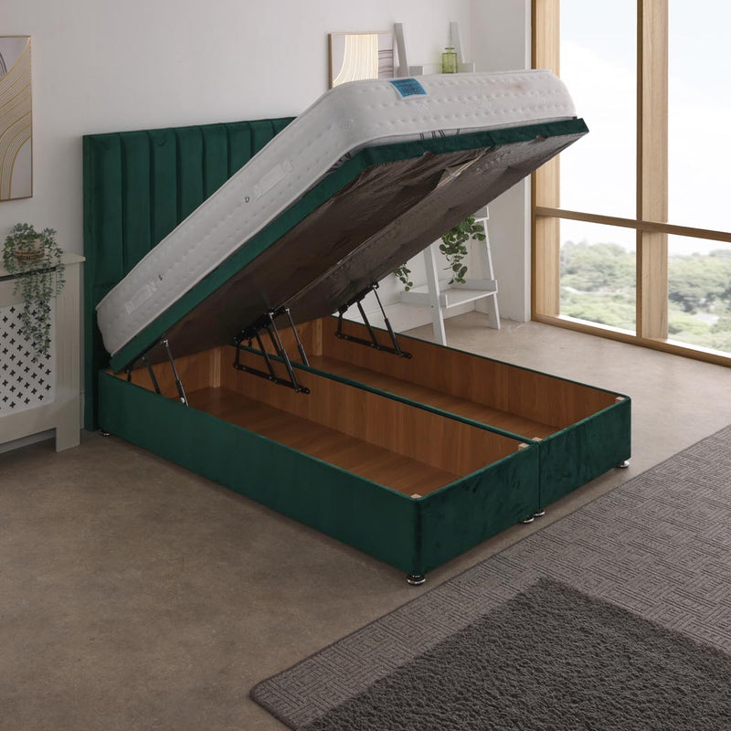 Kensington 1500 Pocket Sprung And Latex Ottoman End Lift Bed Set – angled view, storage open