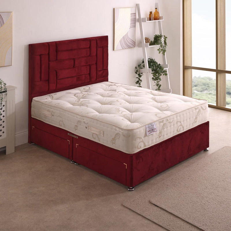 Korinthian 1000 Pocket Sprung Divan Bed Set – angled view, drawers open