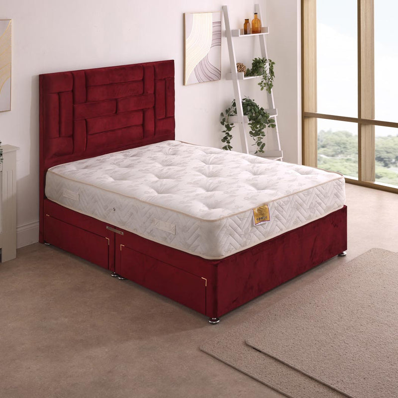 Lakonia Coil Sprung Divan Bed Set – angled view, drawers closed