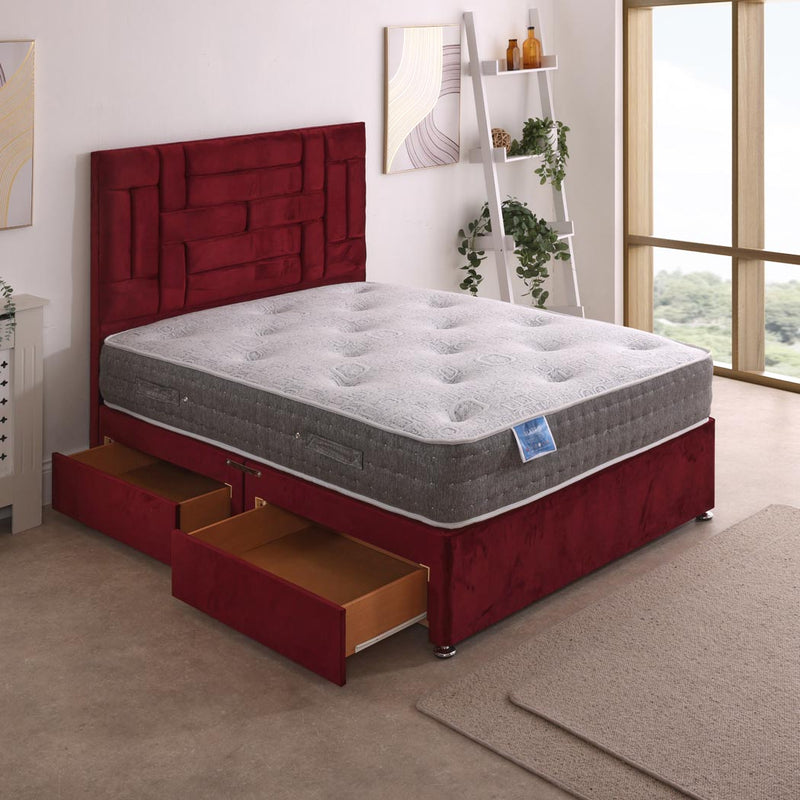 Matrix Dual Season 1000 Pocket Sprung Mattress – angled view, drawers open