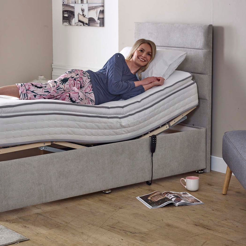 Mayfair 1000 Pocket Sprung Luxury Pillow Top Electric Adjustable Bed Set – styled in a bedroom