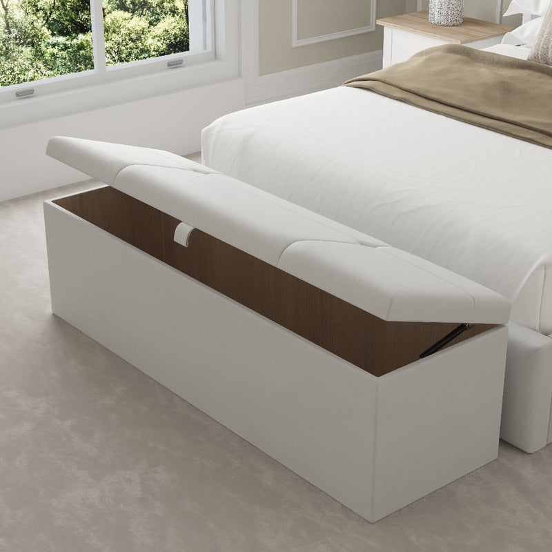 Miami Fabric Upholstered Blanket Box – angled view, storage open