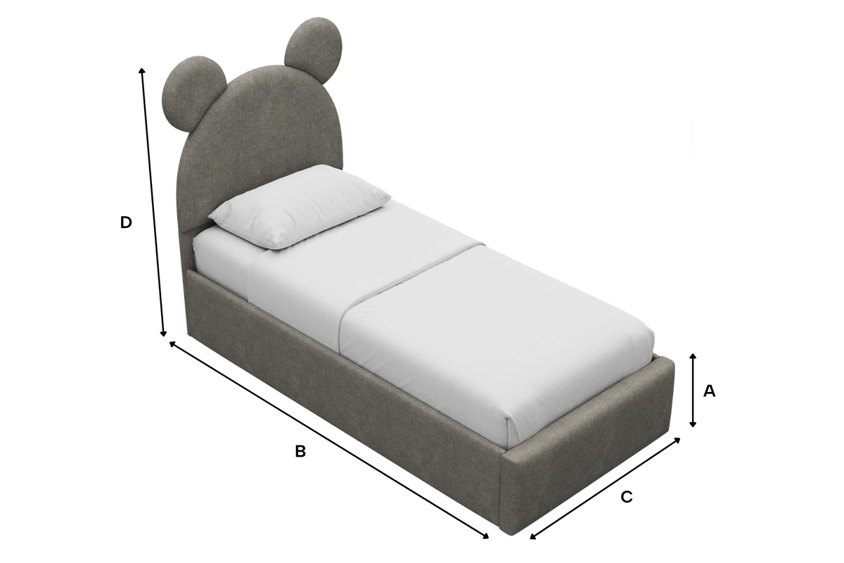 Mickey Mouse Kids Fabric Bed with Optional Storage dimensions illustration