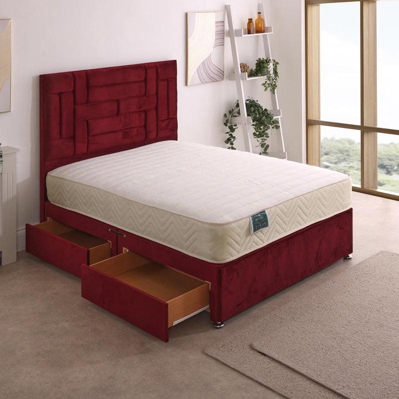 New Midas Open Coil Mattress – angled view, two drawers open