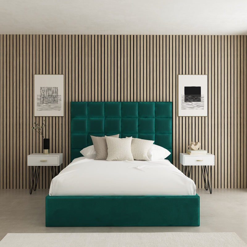Milan Fabric Upholstered Bed Frame – front view, styled in a bedroom