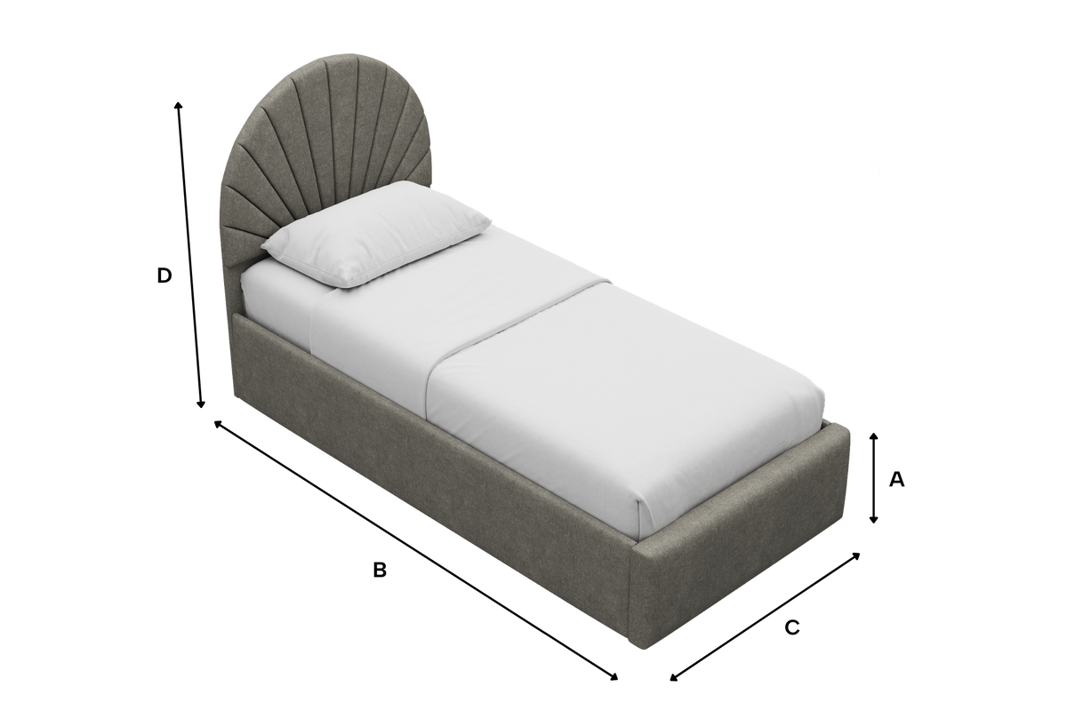 Millie Kids Fabric Bed with Optional Storage dimensions illustration