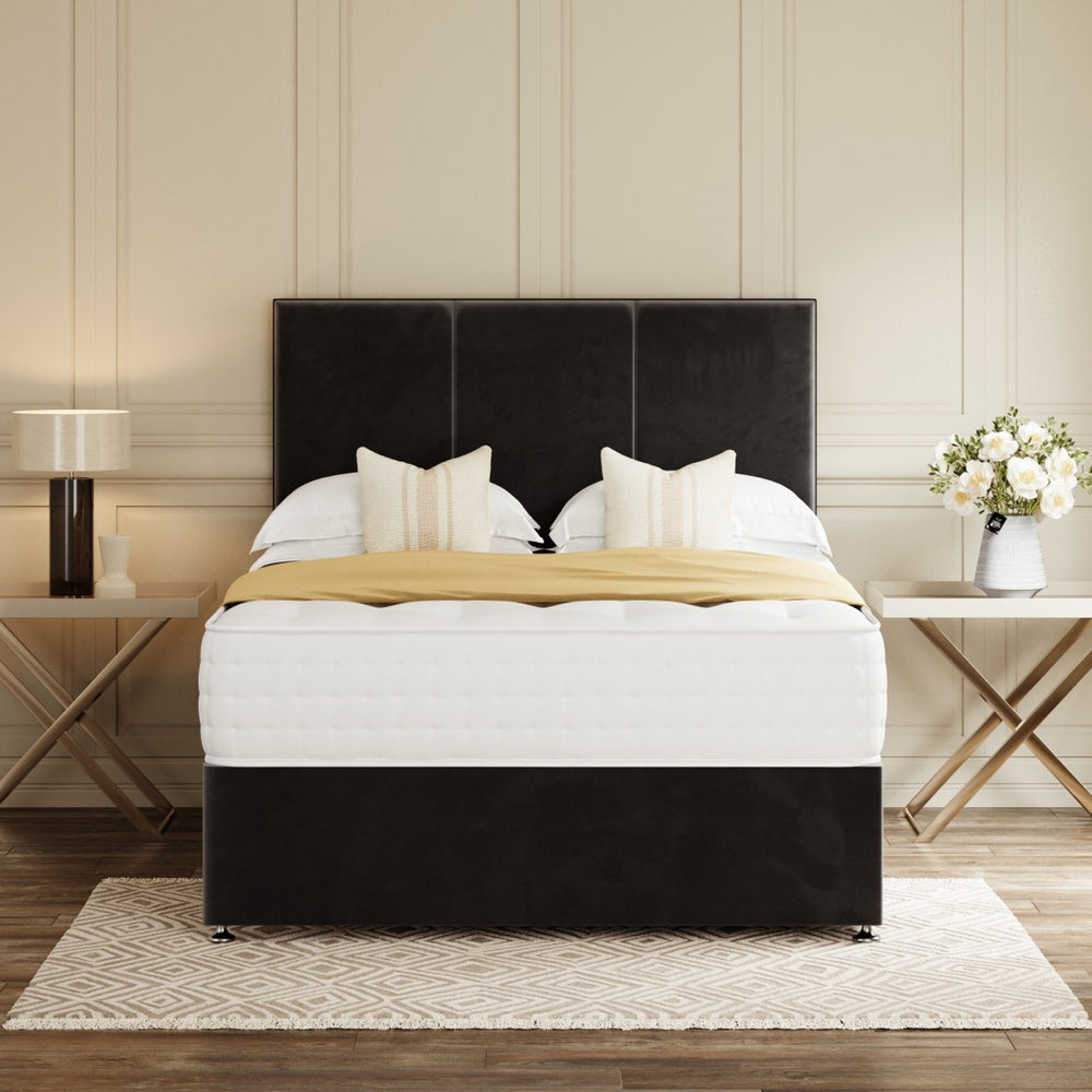 Grey Monaco Divan Bed Set With Headboard in a bedroom – front view