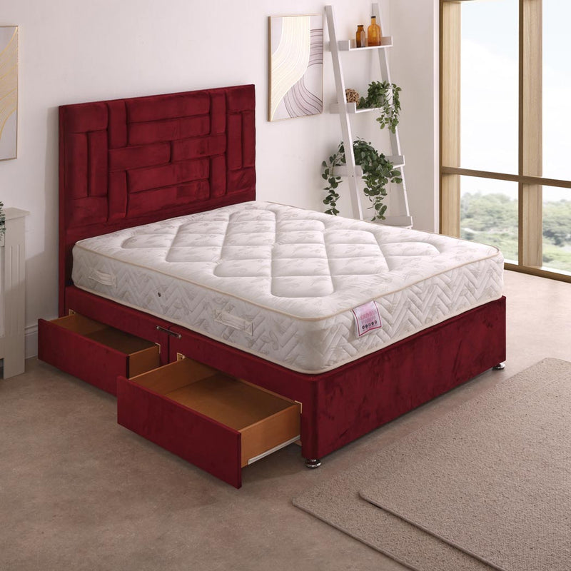 Morpheus Open Coil Mattress – angled view, two drawers open