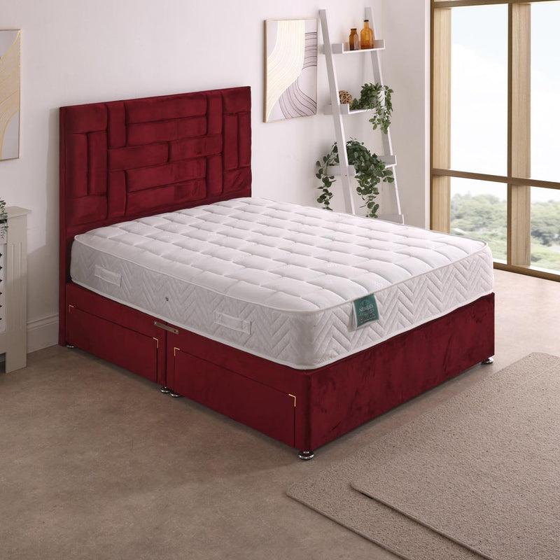 Nemesis Coil Sprung Divan Bed Set – angled view, drawers open