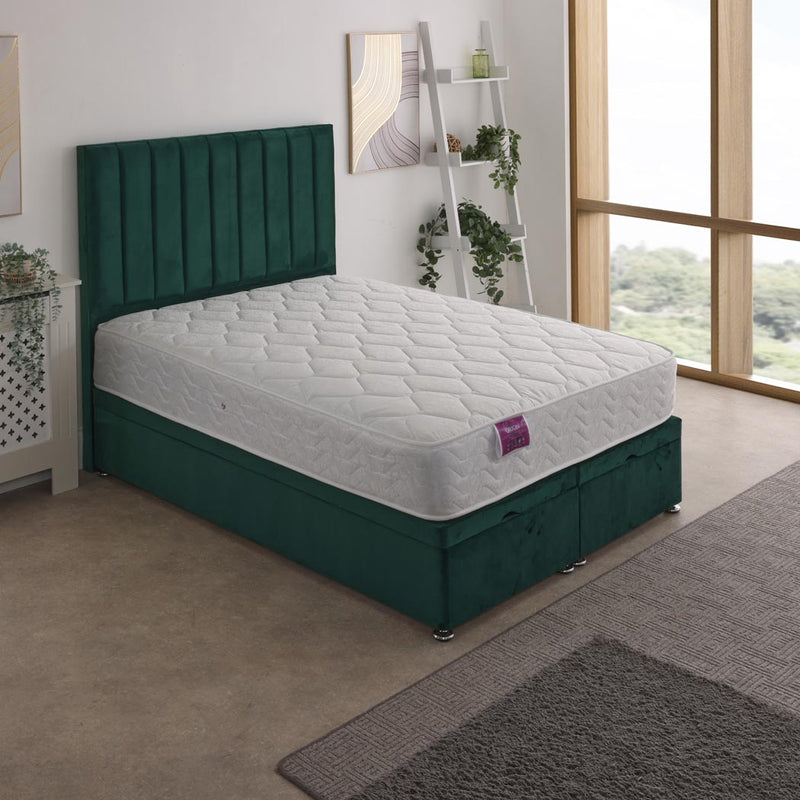 Orion Coil Sprung Ottoman End Lift Bed Set – styled in a bedroom