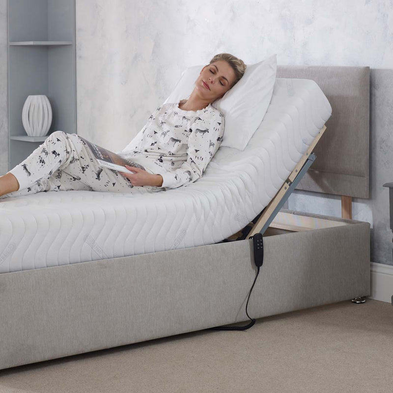 Ortho Memory Electric Adjustable Bed Set – side view, backrest raised