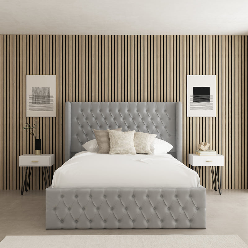 Palma Chesterfield Fabric Upholstered Bed Frame – styled in a bedroom
