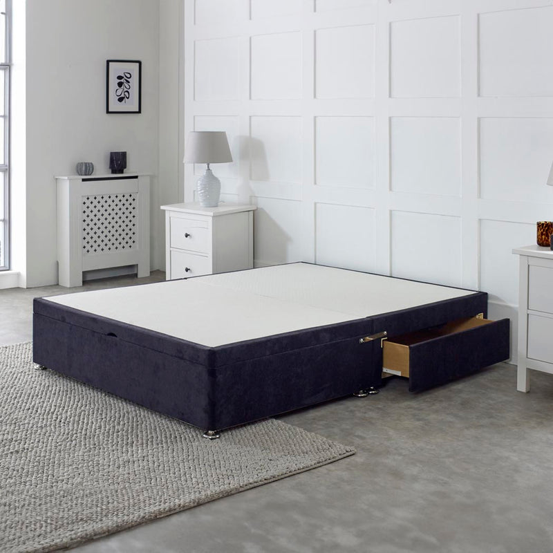 Premium Half End Lift Ottoman Storage Divan Bed Base With Drawers – styled in a bedroom, drawer open