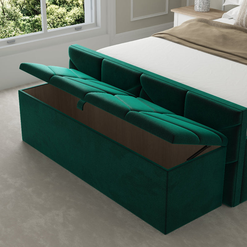Seville Fabric Upholstered Blanket Box – angled view, storage open
