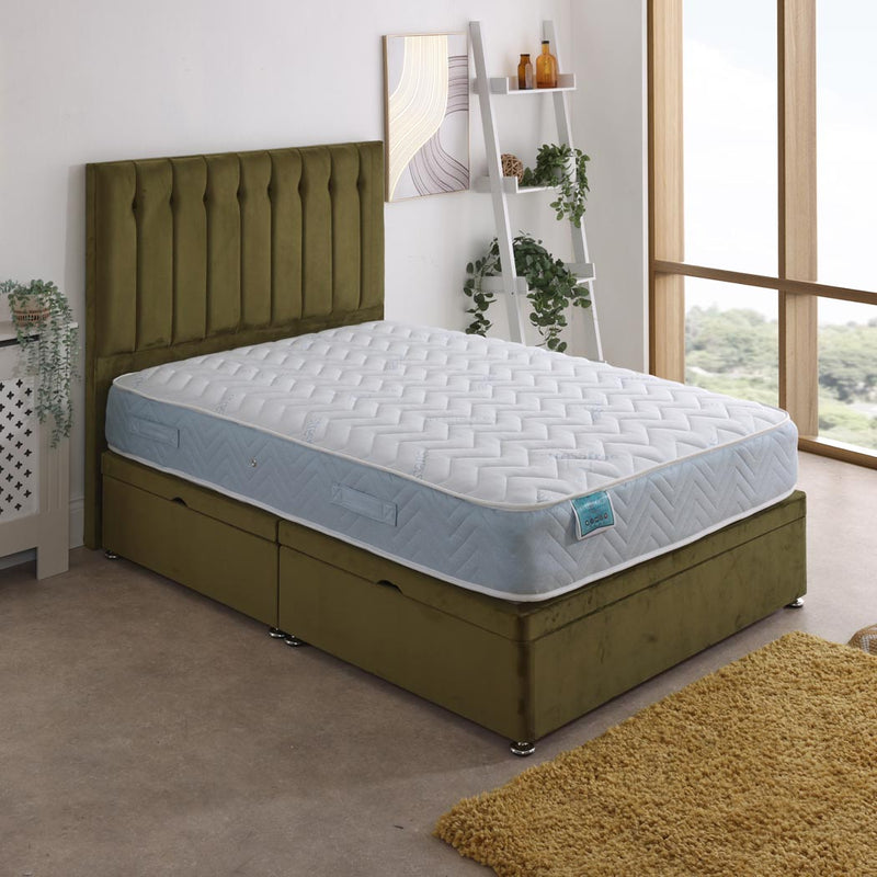 Stress Free Coil Sprung Ottoman Side Lift Bed Set – styled in a bedroom
