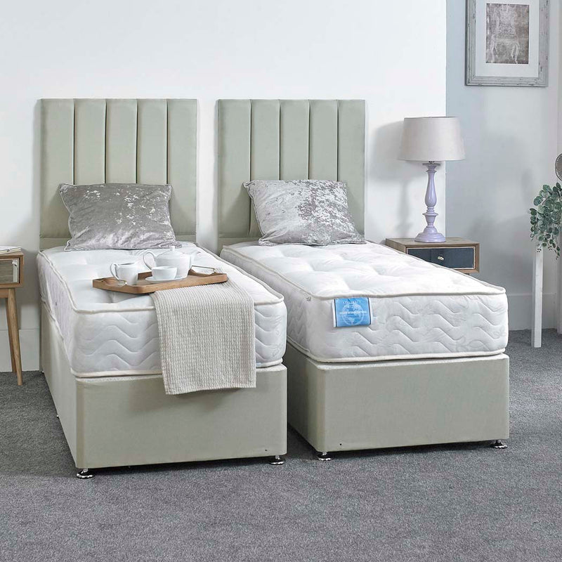 Supreme Guest Hotel Zip and Link 1500 Pocket Sprung Divan Bed Set – angled view, styled in a bedroom