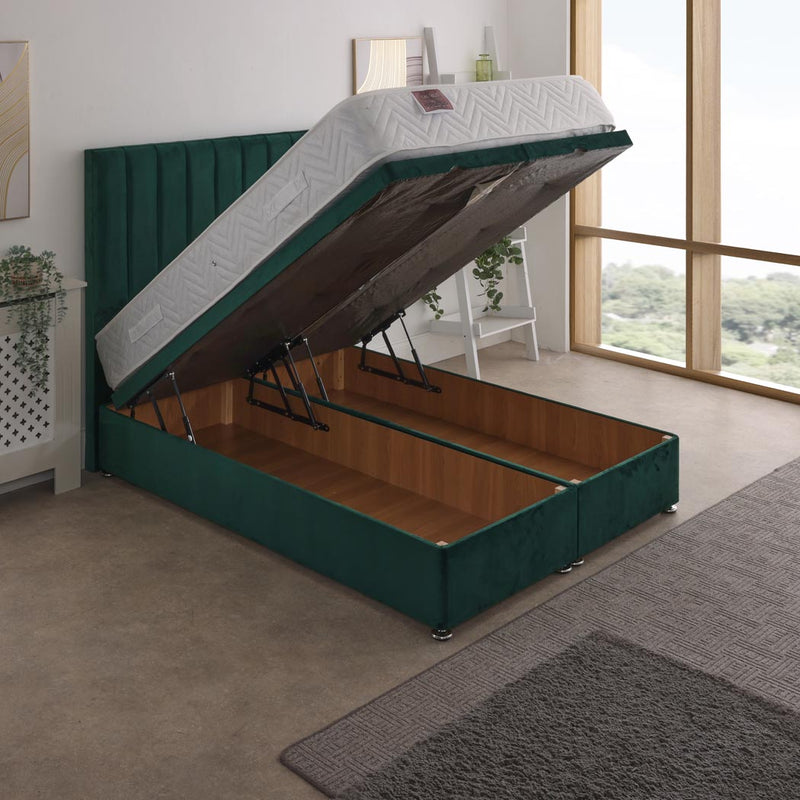 Taurus 1000 Pocket Sprung Ottoman End Lift Bed Set – angled view, storage open