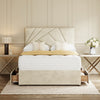 Cream Tokyo Divan Bed Set With Headboard in a bedroom – front view with drawer open